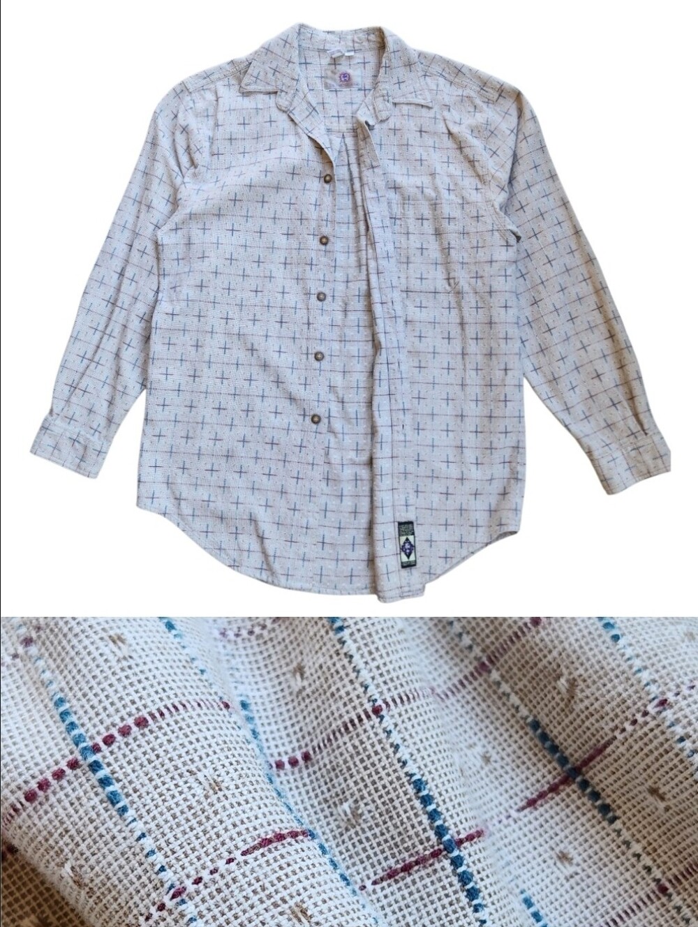 The Territory Ahead LT LARGE TALL Geometric Cross Cotton Casual Shirt Gray Tan